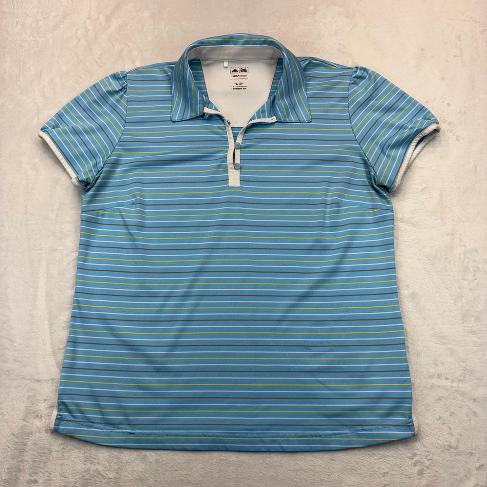 Adidas ClimaCool Golf Polo Shirt Womens Large Blue Striped Short Sleeve P16200